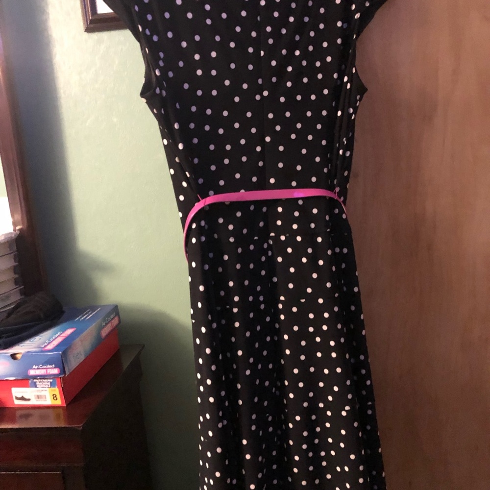 Anne Klein MIDI Sleeveless Dress Dry Cleaned After Wore Navy Blue w/ white dots - Picture 3 of 7